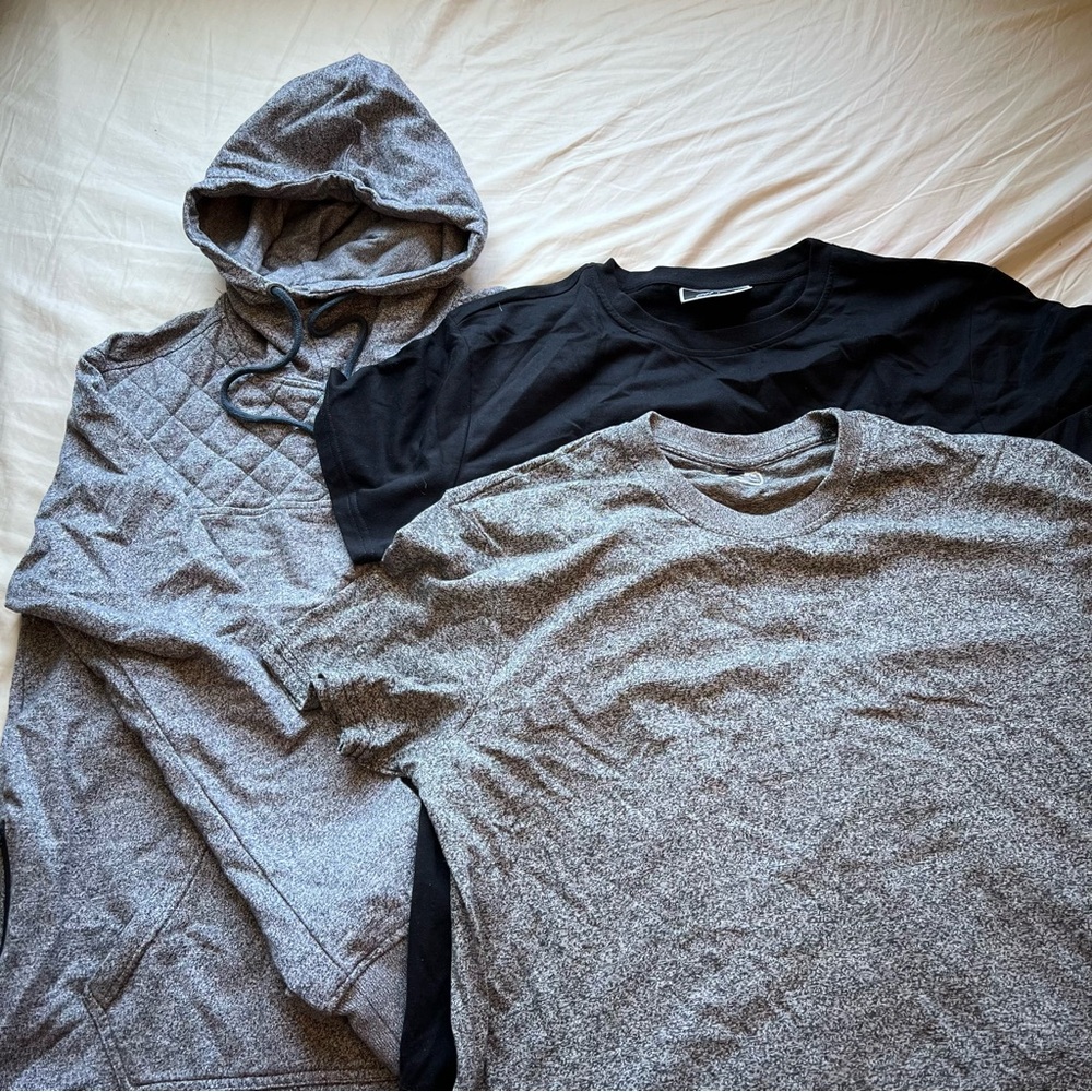3-Piece Men’s Streetwear Top Bundle – Hoodie + 2 T-Shirts (Size XL Fit)
